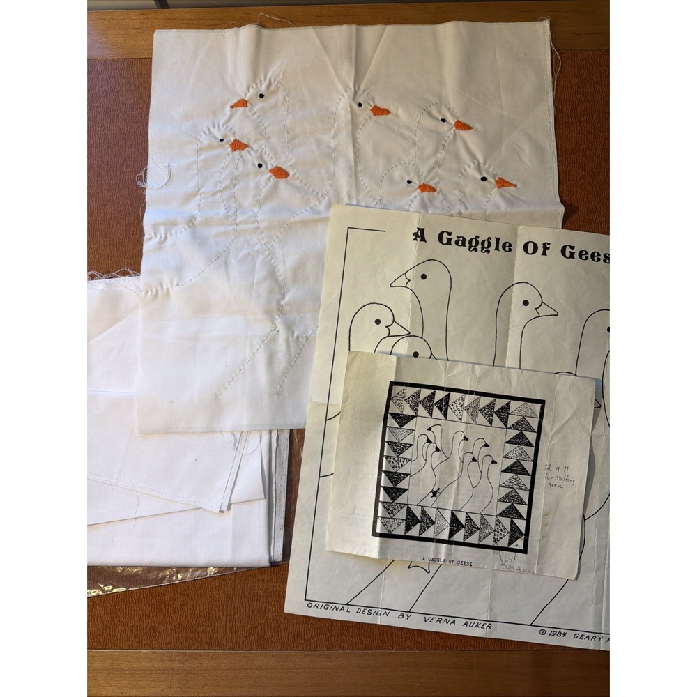 Vtg Gaggle Of Geese Pillow Needs To Be Finished‎ 1984 Embroidery